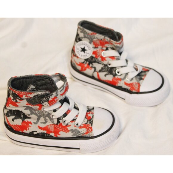 Converse Toddler Boy Dino Shoes sz 4 Sneakers Hi Top All Star Chuck Taylor Ankle - Picture 1 of 8